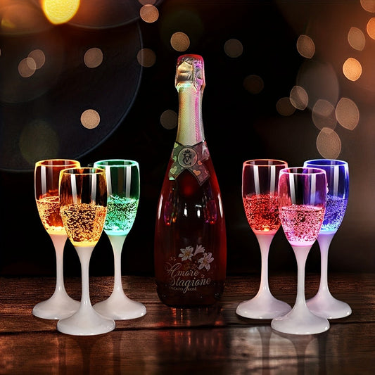 LED Light-Up Drinkware Set of 6, Champagne Flutes or Cocktail Cups for Parties