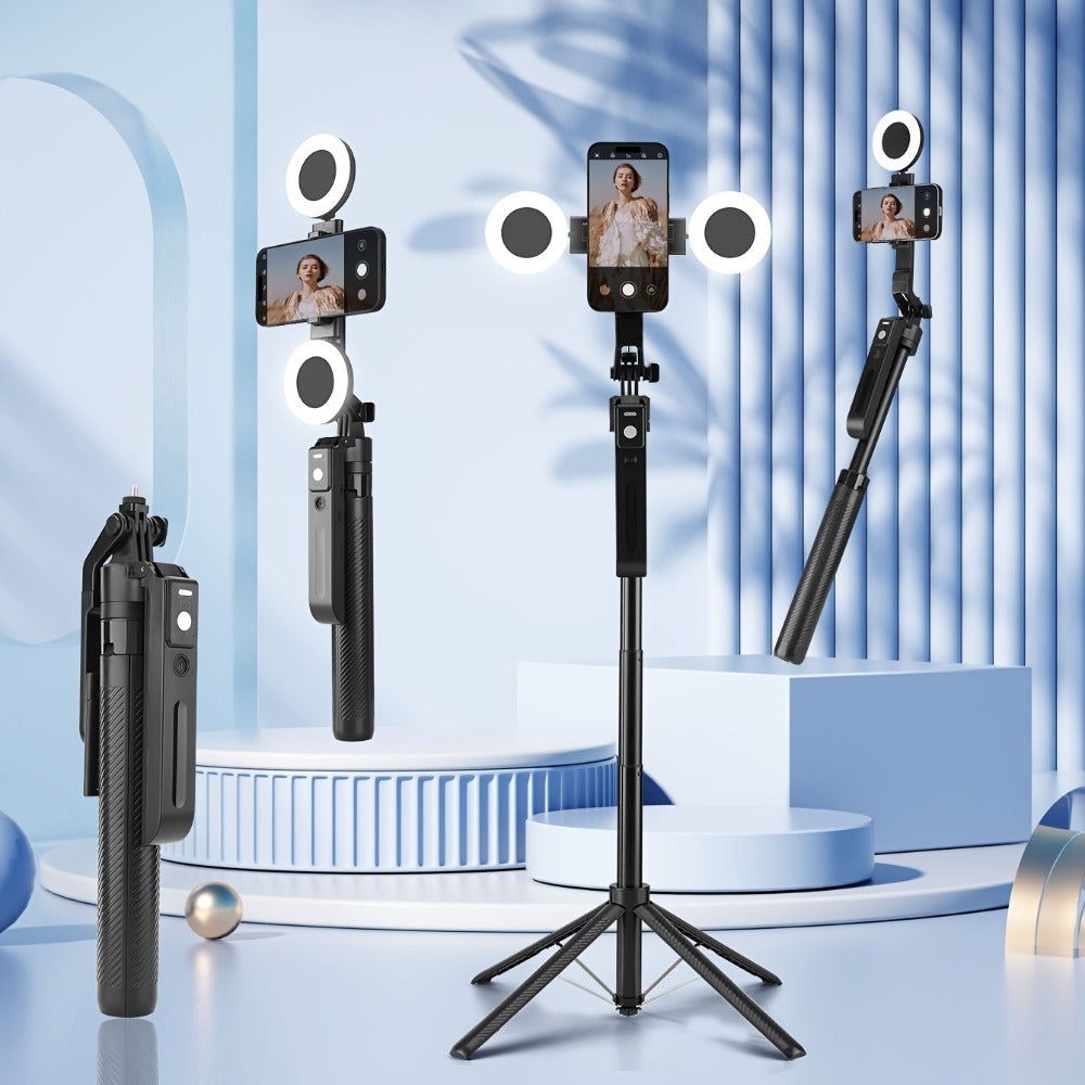 AI Tracking Tripod with Built-In LED Fill Light & Bluetooth Remote – 360° Auto Face & Body Tracking Adjustable Phone Stand for iPhone Android Camera, TikTok YouTube Live Streaming Vlogging Zoom