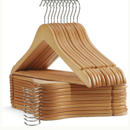 Solid Wood Clothes Hangers in Champagne, 10, 20 or 30-Pack