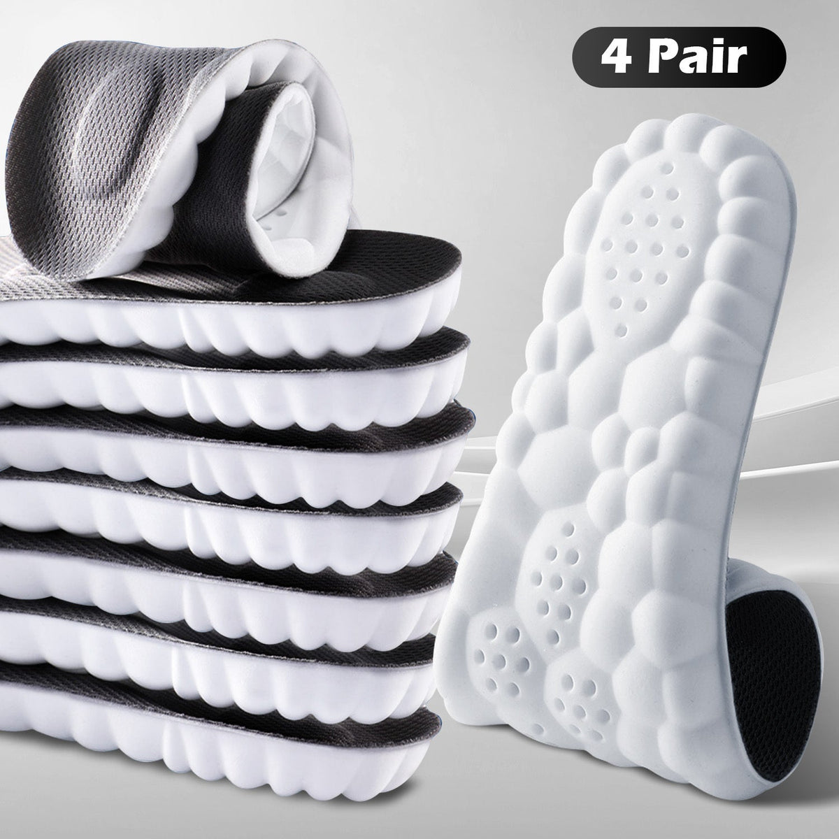 Sport Insoles Shoe Inserts 4 Pairs - 4D Cushioning High-Elasticity Shock Absorption, Soft Breathable Arch Support for Athletic Running Daily Wear, Men & Women EU35-50