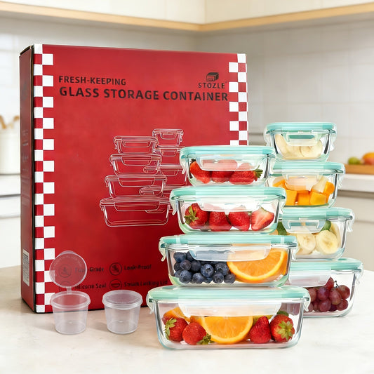 Glass Food Storage Container Set with Vented Lids, 8 Containers and 8 Lids