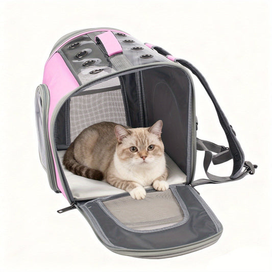 Foldable Pet Carrier Backpack with Mesh Window and Front Opening for Cats and Small Dogs