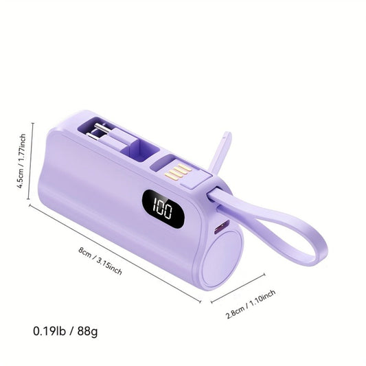 6000mAh 3-in-1 Mini Power Bank with Built-In USB-C & Lightning Cables, 22.5W Fast Charging Portable Charger LCD Display & Phone Stand, Compatible with iPhone Android USB-C Devices – Light Pink Black 2026