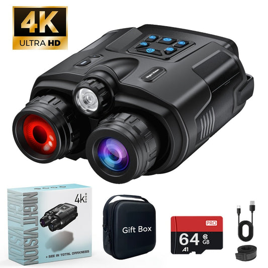 Night Vision Binoculars with 4K Video, 3-Inch Screen & 64GB Card