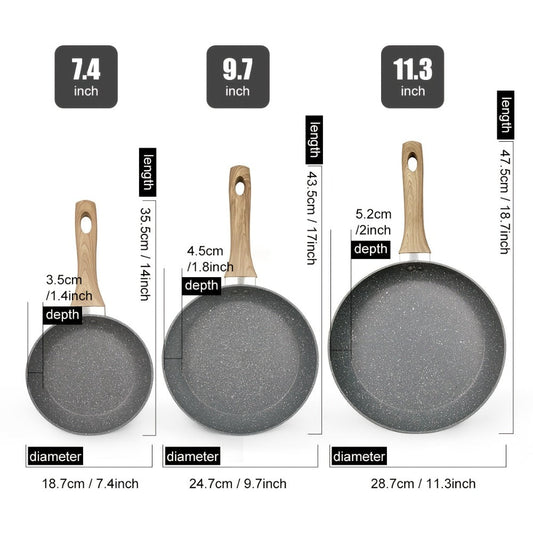 Non-Stick Frying Pan Set, 3-Piece Skillets in 7, 9.5 and 11 Inches