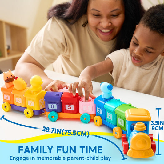 Farm Number Train Toy – Educational Train Set with 9 Farm Animals & 1 Farmer for Counting Play