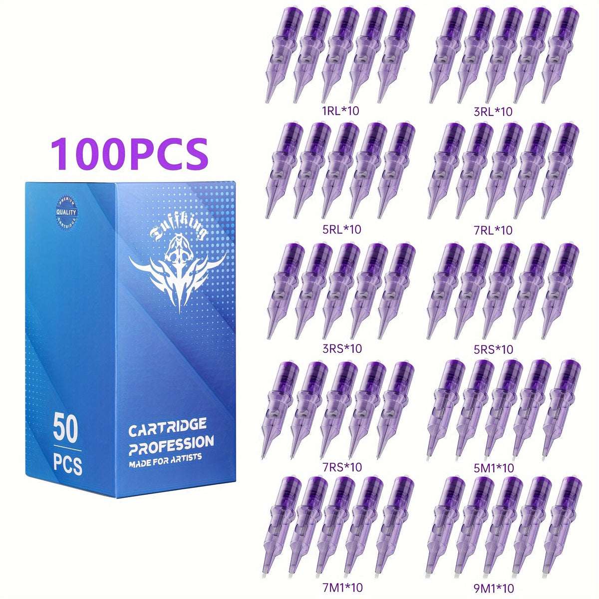Disposable Tattoo Needles Mixed Size Sterilized RL RS M1 0.35mm – Safety Tattoo Needle Set for Tattoo Artists and Beginners, Body Art Supplies 30 40 100 Piece Bulk Pack