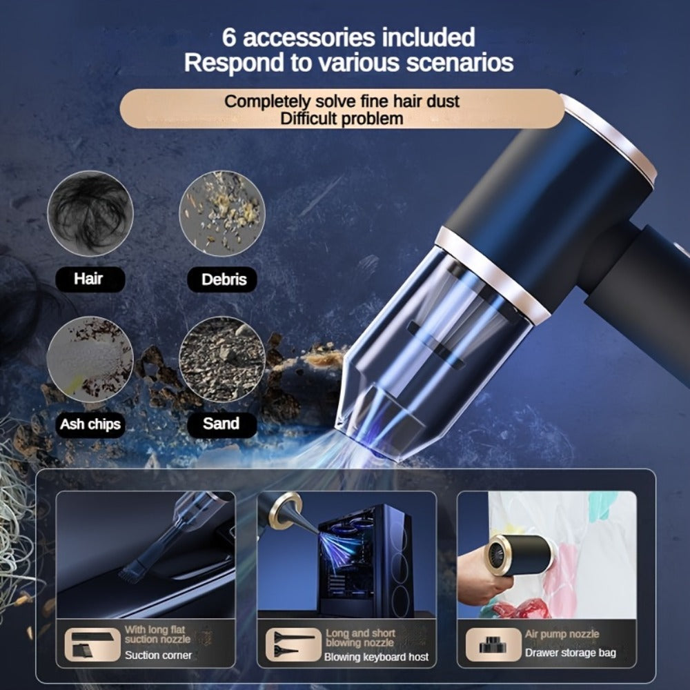 Cordless Vacuum Cleaner 6KPA Suction with Blow Air Function, Portable Handheld Car & Home Vacuum, Rechargeable Wireless Mini Vacuum with Complete Accessories for Car Interior, Dust, Keyboard