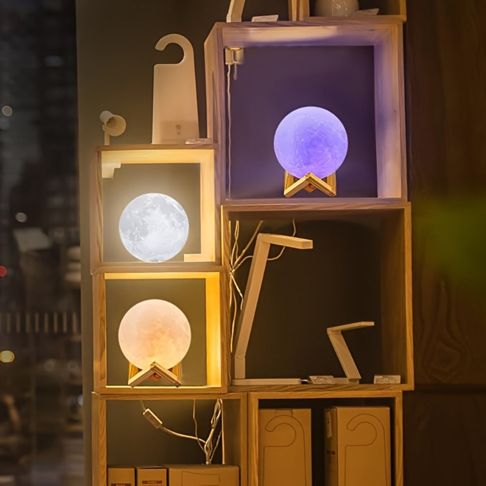 Moon Lamp 16-Color RGBW LED Night Light - 3D Printed 6.1" Realistic Moon with Remote Control & Wooden Stand, USB Powered Bedside Lamp for Bedroom Decor, Birthday Gift for Women, Moms & Friends