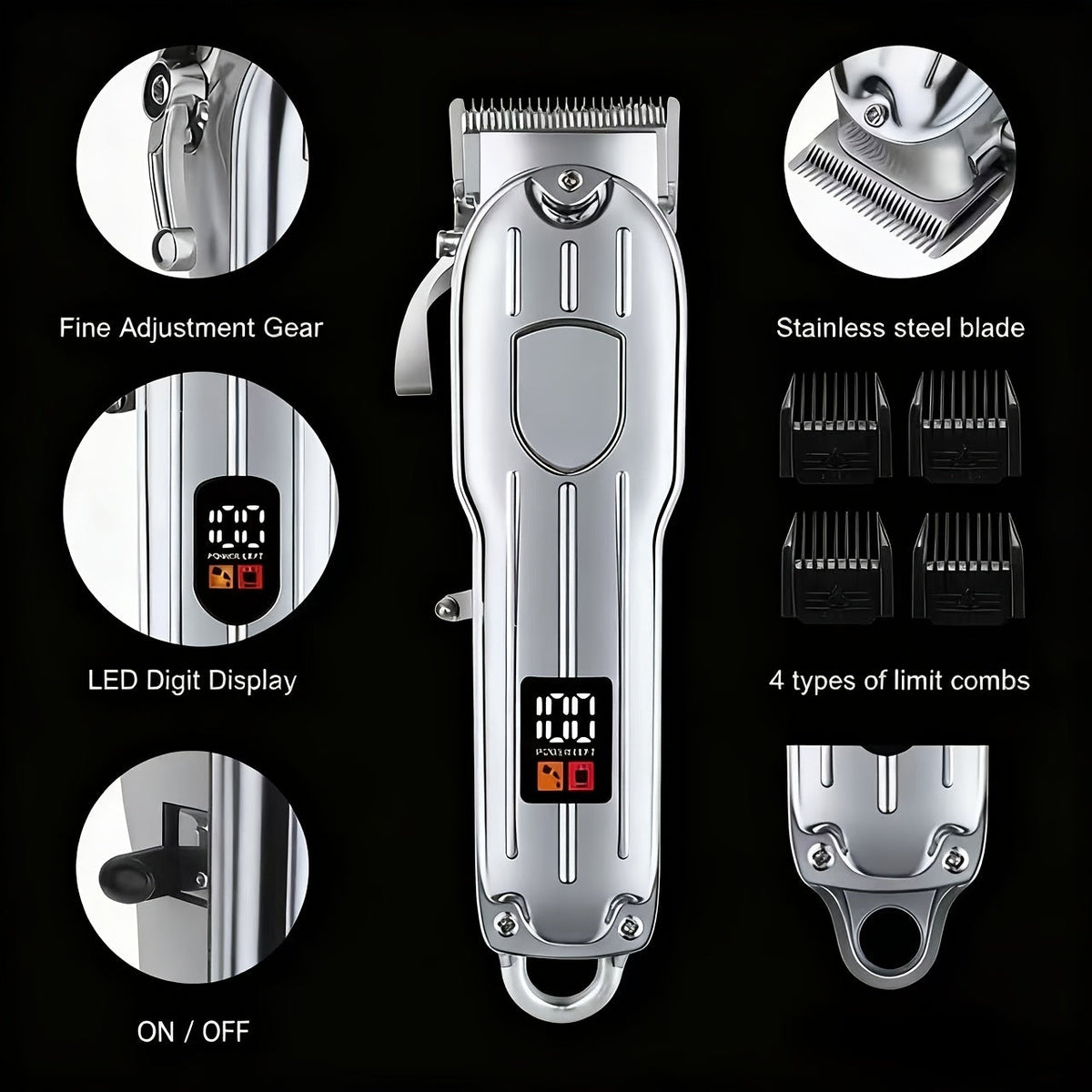 Professional Electric Hair Clipper Set for Men — 5-Speed LED Display Rechargeable Beard Trimmer & Hair Carving Kit, Cordless Home Barber Grooming Set, Father's Day Gift for Men