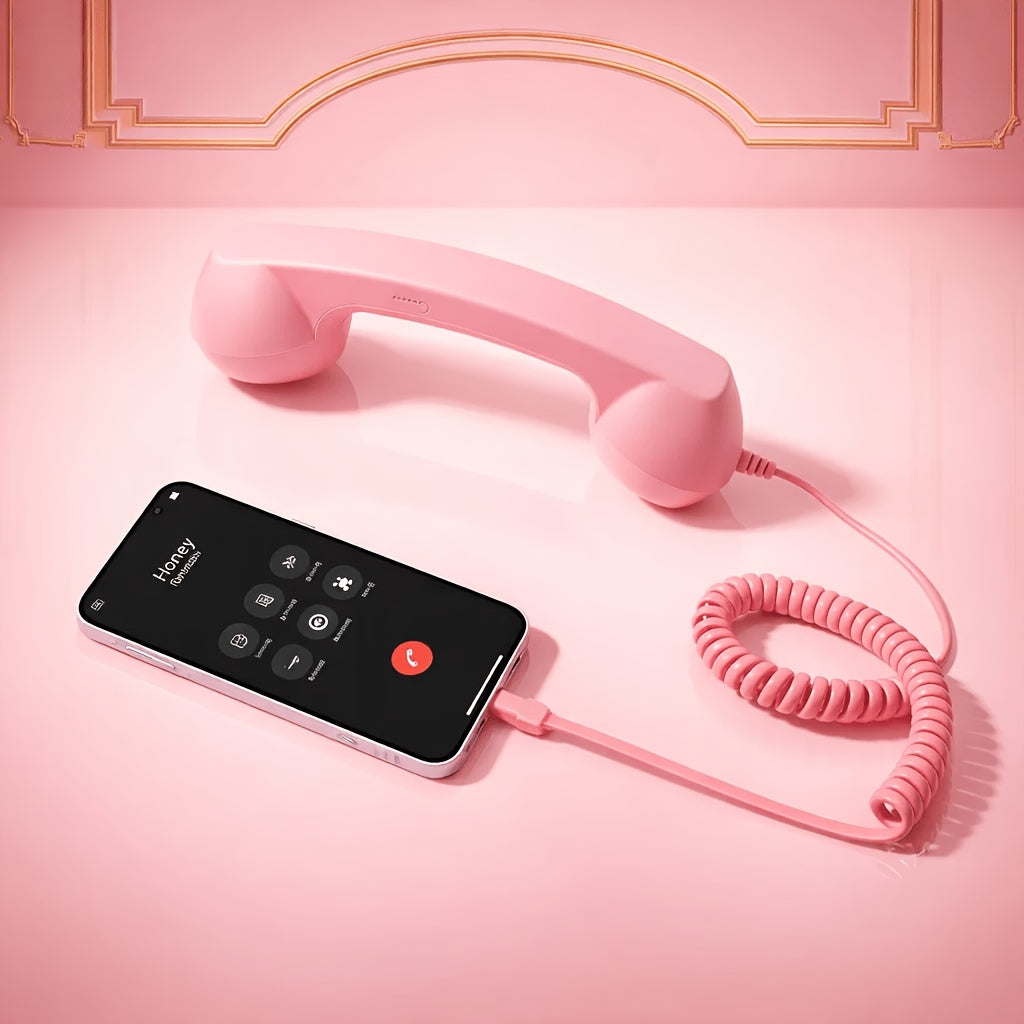 Anti-Radiation Phone Handset Retro USB-C Wired Receiver for Android – Built-in Mic, Ergonomic Grip, Plug-and-Play, No Battery | Blue, Pink, Black