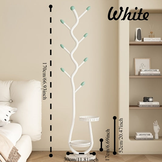 Coat Rack with Multiple Hooks and Bottom Shelf, Freestanding Metal Stand