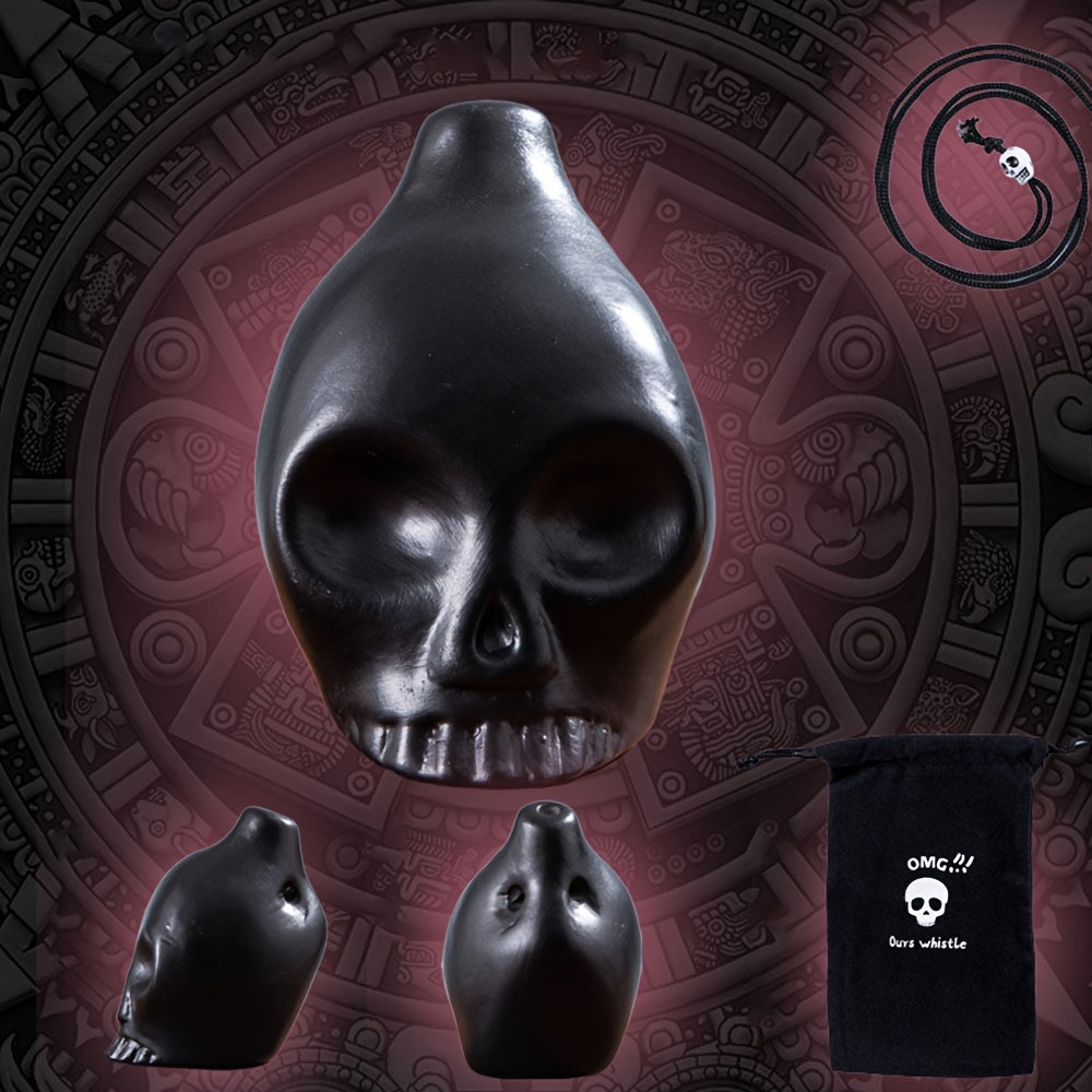 Ceramic Aztec Death Whistle shown in the Black option