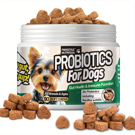 Dog Probiotic Chews for Digestive Health - Chicken Flavor Soft Chews, 90 Count per Bottle