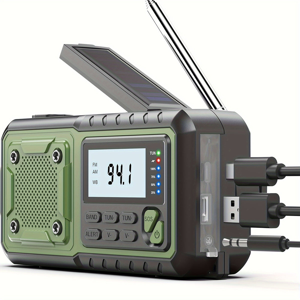 Hand Crank Emergency Weather Radio 5000mAh Solar Powered NOAA AM FM Portable Survival Radio with Flashlight SOS Alarm Reading Light Phone Charger Type-C for Hurricane Tornado Storm Preparedness Gift