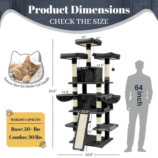Multi-Level Cat Tree Tower with Condos, Plush Perches and Sisal Scratching Posts