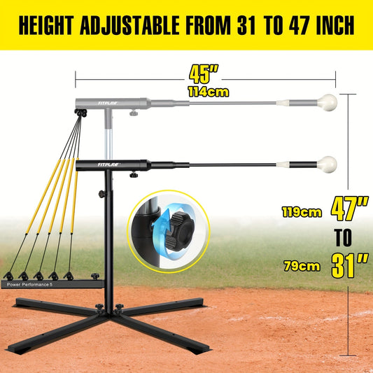 Baseball Swing Trainer with 5 Resistance Bands & Auto Reset, Adjustable 31–47 Inches