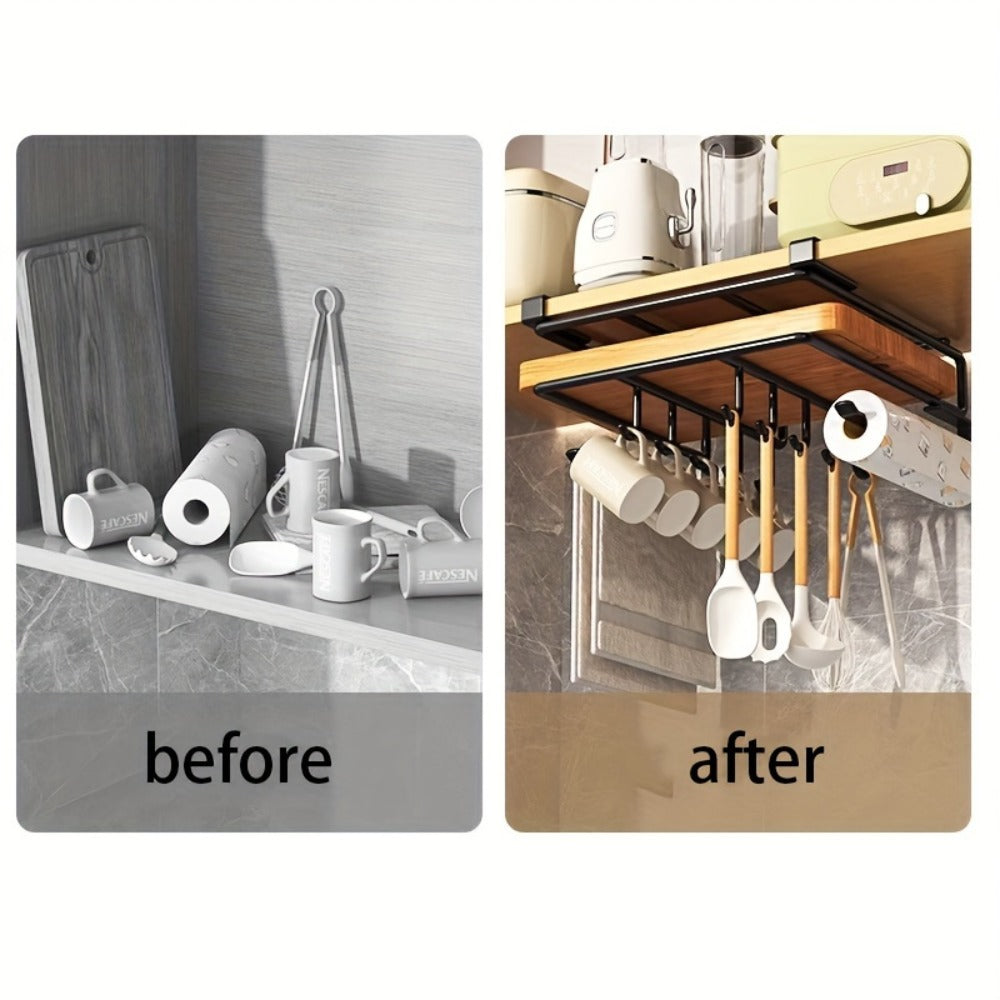 Kitchen Hook Rack for Cutting Boards Lids & Cabinet Door – Heavy Duty Carbon Steel Wall Mounted Organizer for Kitchen Tools & Bathroom Supplies, Rust-Resistant Black