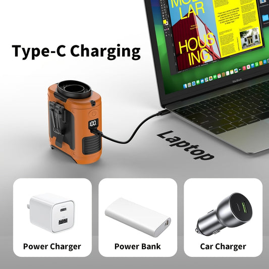 Wearable Neck and Waist Fan with USB Charging, Power Bank and Flashlight