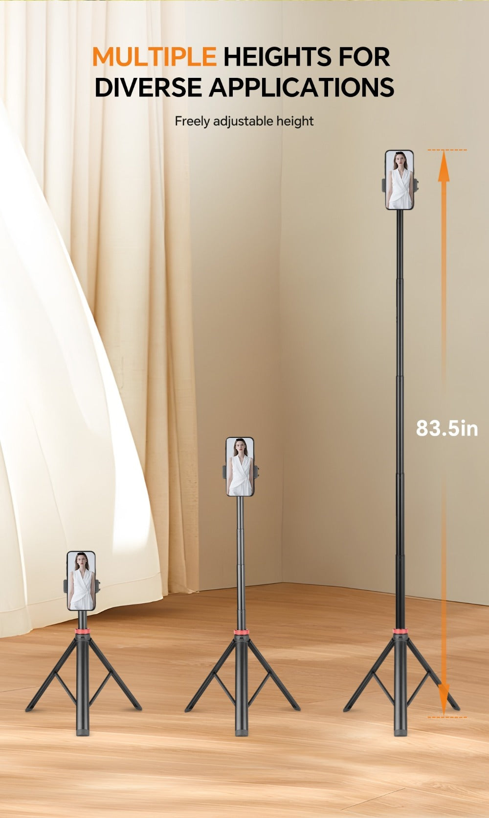 83 Inch Tall Phone Tripod Adjustable with Wireless Remote & Stable Base – Upgraded Extra-Tall Retractable Stand for iPhone 17/15/14, Android & Camera, Live Streaming, TikTok & Short Video Content