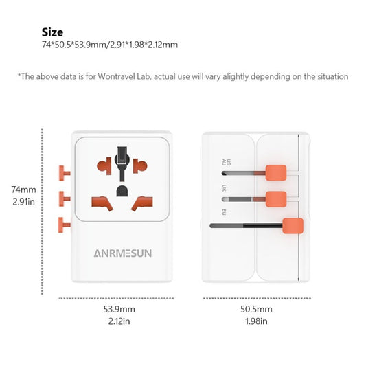 65W Travel Adapter, 2 USB-C and 2 USB-A Ports, US/EU/UK/AU Plugs