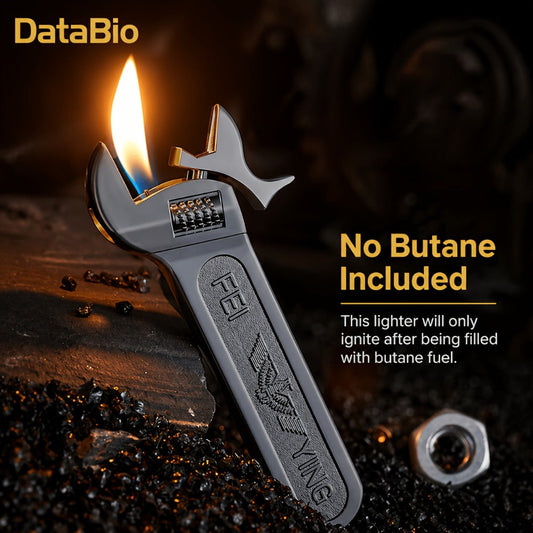 Wrench-Shaped Novelty Lighter, Refillable Metal Butane Design in Bright Chrome or Black
