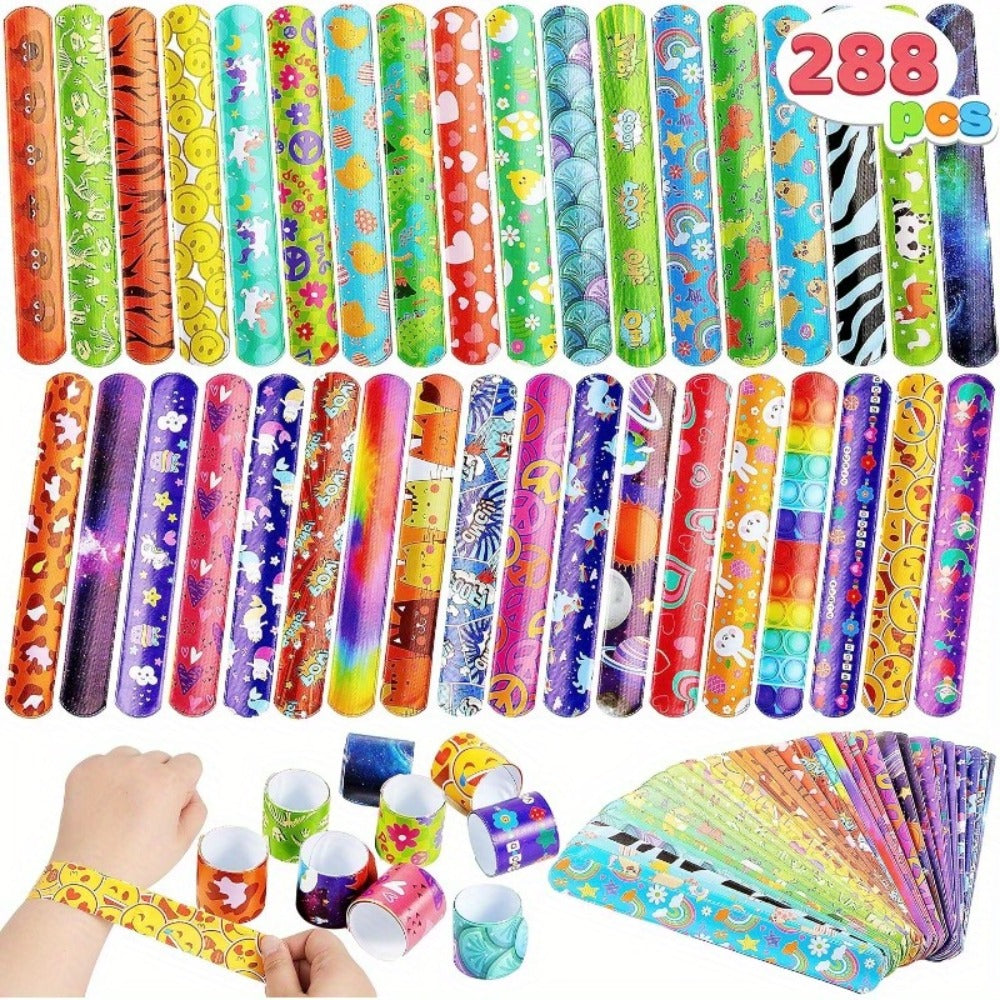 Slap Bracelets Bulk Party Favors, 288 Pcs in 36 Designs for Goodie Bags & Classroom Prizes