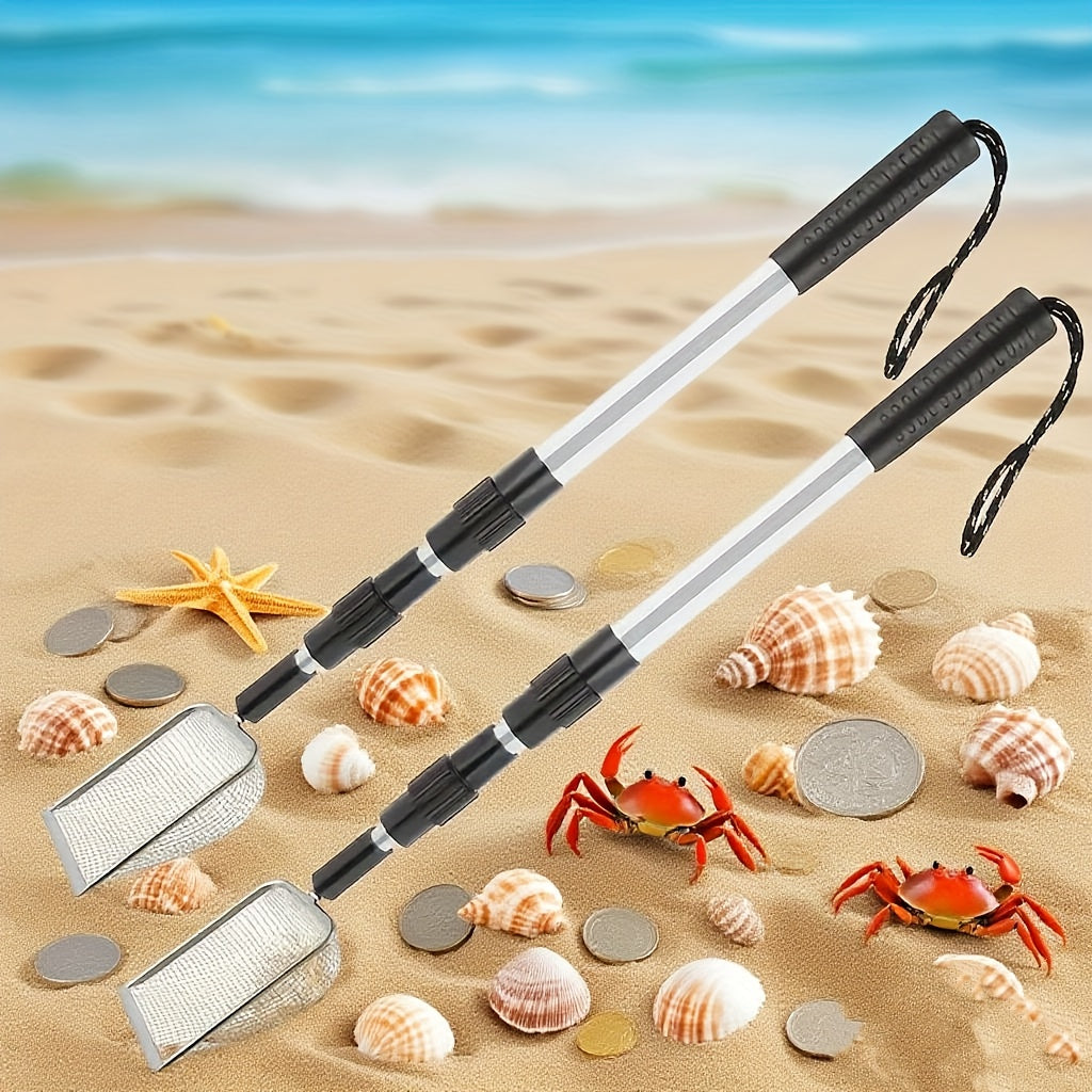 Beach Sand Sifter Scoop with Three-Section Telescopic Handle, Single or 2-Pack