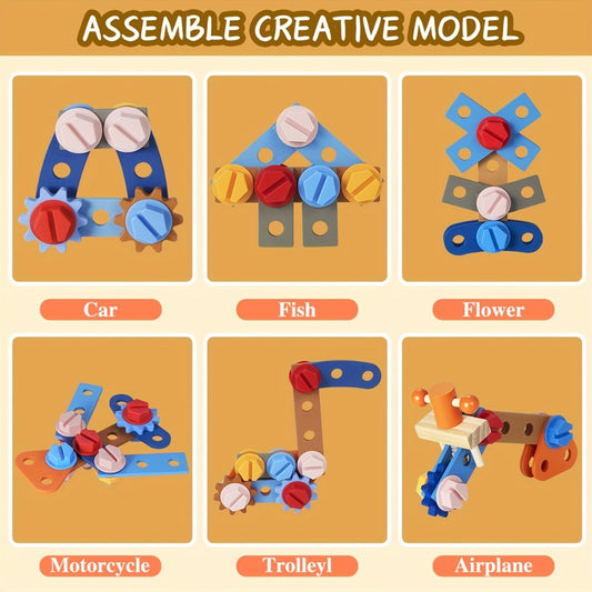 Wooden Toy Tool Set, 39-Piece Pretend Construction Kit with Toolbox and Vest