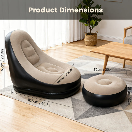 Inflatable Recliner Sofa with Footstool and Pump, Plush Cover, Six Color Options