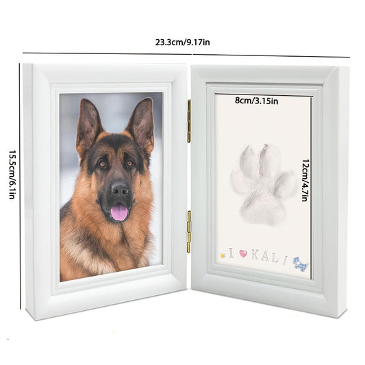 Pet Paw Print Frame Kit with White Clay and Wooden Tabletop Photo Frame