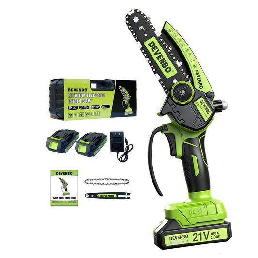 Cordless Mini Chainsaw, 6-Inch Bar, Handheld Design with 1 or 2 Battery Options