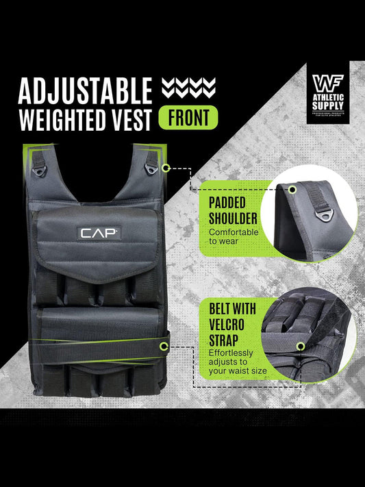 Adjustable Weighted Vest with 16 Removable Weight Packets, 40 lb, Black