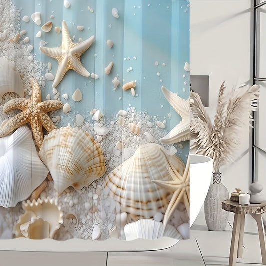 Shower Curtain with Starfish & Shell Print, Curtain or 4-Piece Set