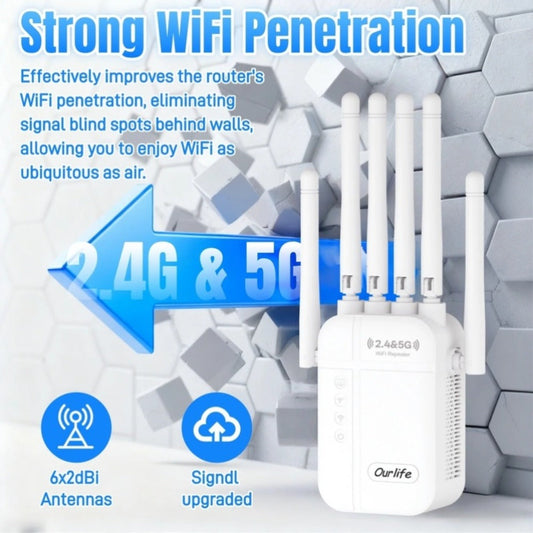 6-Antenna WiFi Extender, 2026 Upgraded, Supports 105 Devices, 4 Modes, US Plug