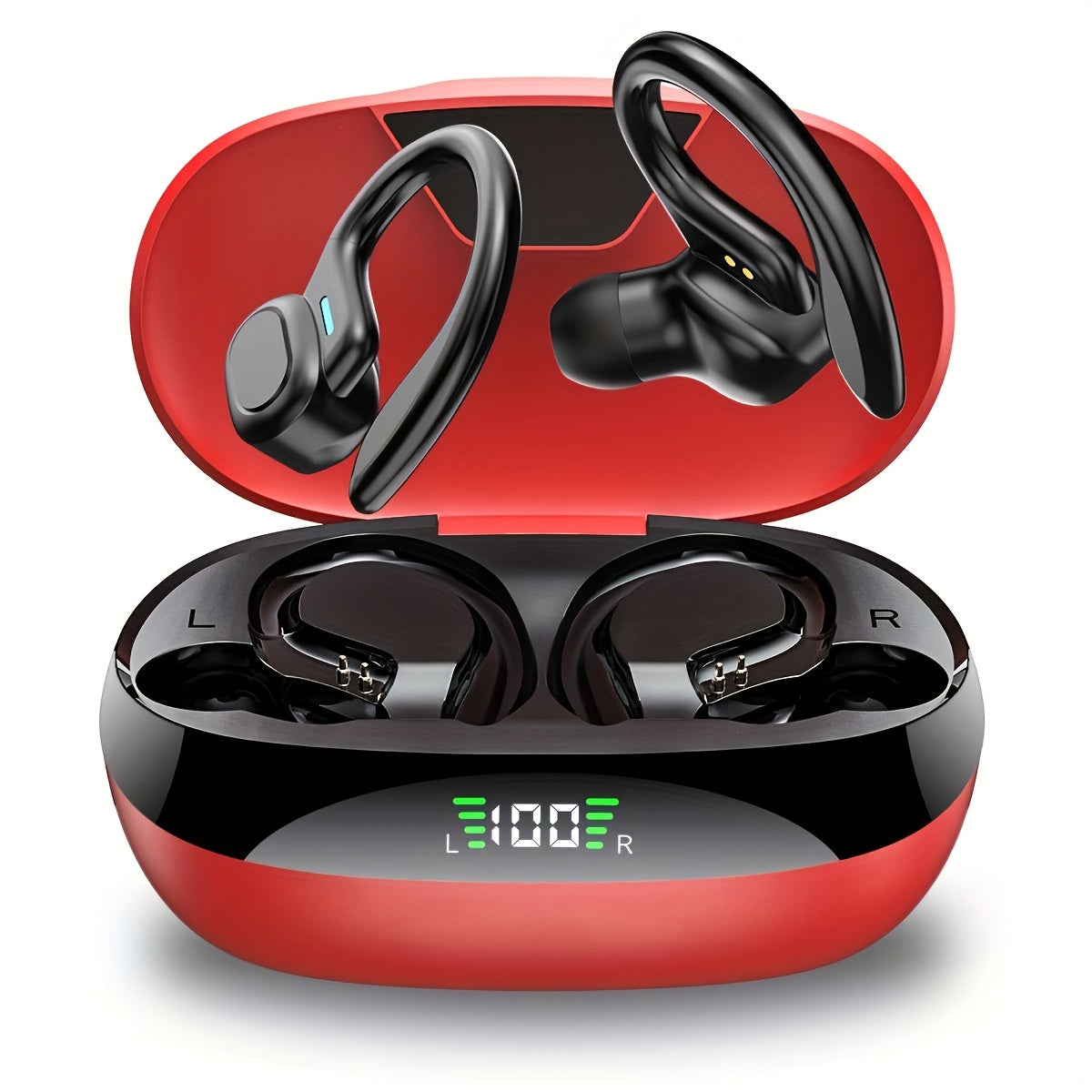 ENC Semi-Open Earhook Earbuds Bluetooth 5.4 TWS Wireless Touch Control LED Display Charging Case 300mAh Type-C Noise Cancelling Mic Secure Sport Fit