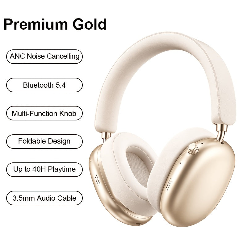 ANC Foldable Over-Ear Headphones Bluetooth 5.4 with 40H Playtime – Hi-Fi Stereo Deep Bass Active Noise Cancelling Wireless Headset with Mic for Work Travel Daily Use