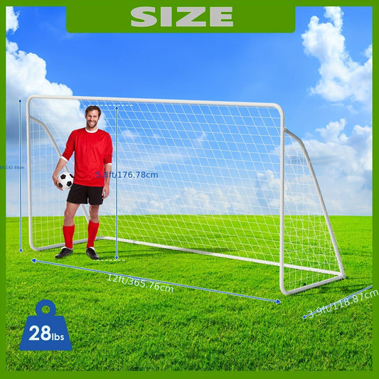 Portable Soccer Goal, 12 x 6 ft, with Steel Frame, Net and 6 Ground Stakes