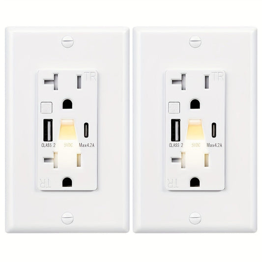 USB Wall Outlet with Manual Night Light, USB-A & USB-C Ports, 20A 125V