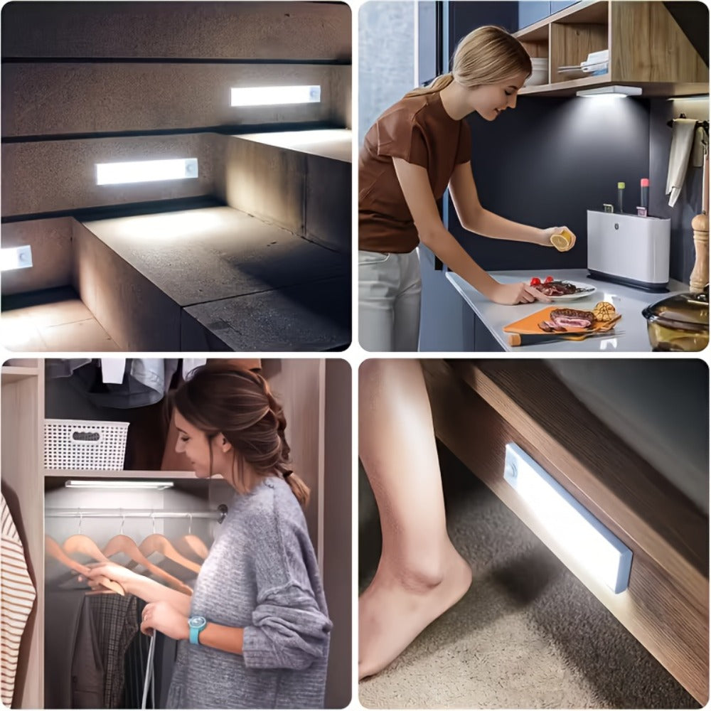 Motion Sensor Cabinet Light 6 Pack - USB-C Rechargeable LED Under Cabinet Lighting, 3 Modes Wireless Night Light with Magnetic Mount for Kitchen Closet Hallway Stairs Bedroom