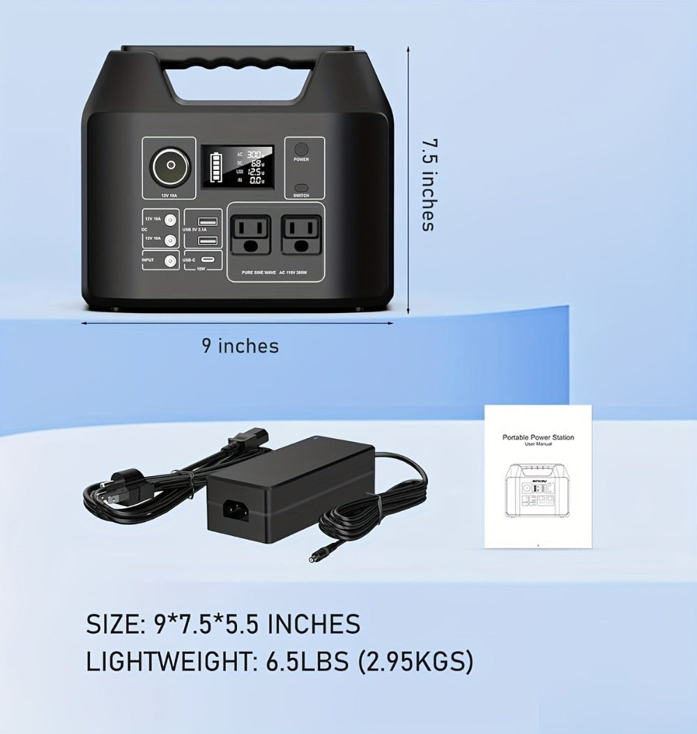 300W Portable Power Station Solar Generator with AC Outlet, DC & USB Outputs, LED Flashlight, Built-in Cooling Vents – 256Wh Lithium-Ion Battery for Camping, RV, Emergency Home Backup, Outdoor Adventures