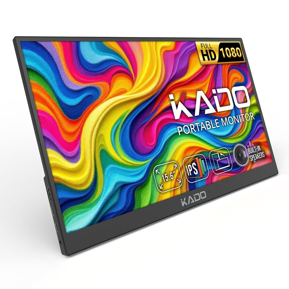Kado 15.6" Portable Monitor IPS 1080P Full HD Dual USB-C Plug & Play, Built-In Speakers, Second Screen for Laptop PC Tablet Xbox PlayStation Switch Steam Deck Mobile DeX