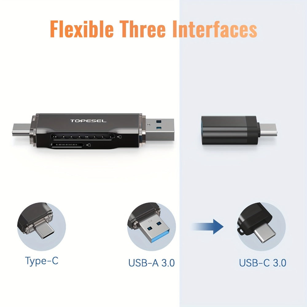 Compact SD Card Reader with USB-A & USB-C Dual Connector – High-Speed Memory Card Adapter for Micro SD SDHC SDXC, Compatible with PC, Mac, Laptop, Smartphone, Tablet, Plug & Play