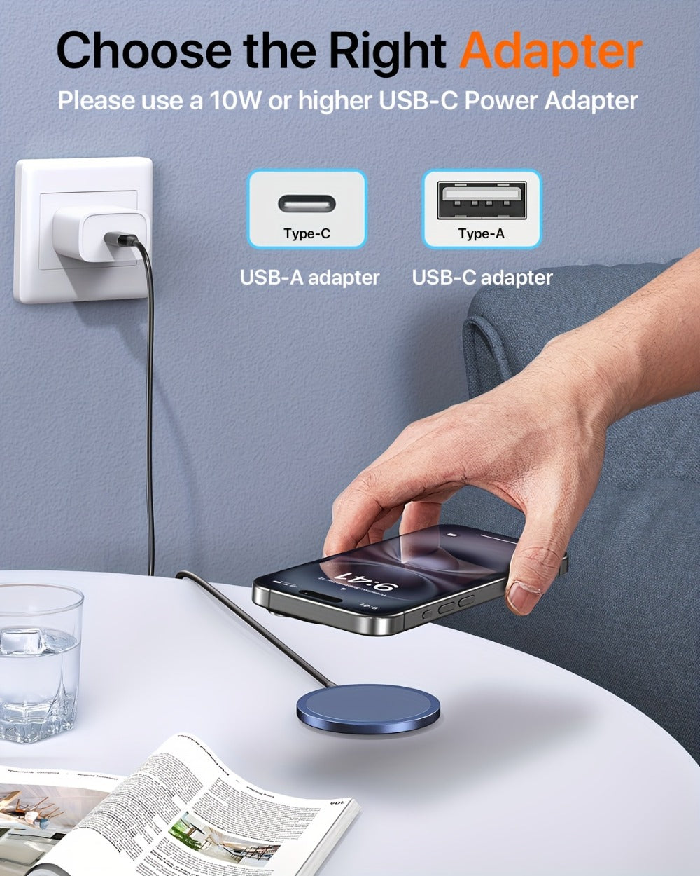 MagSafe Magnetic Wireless Charging Pad 15W Snap Alignment – Fast Charger for iPhone 17/16/15/14/13/12 & AirPods Pro/3/2, USB-C Cable & USB-A Converter Included, PD/PPS/QC Multi-Protocol | Slim Portable | Classic Black