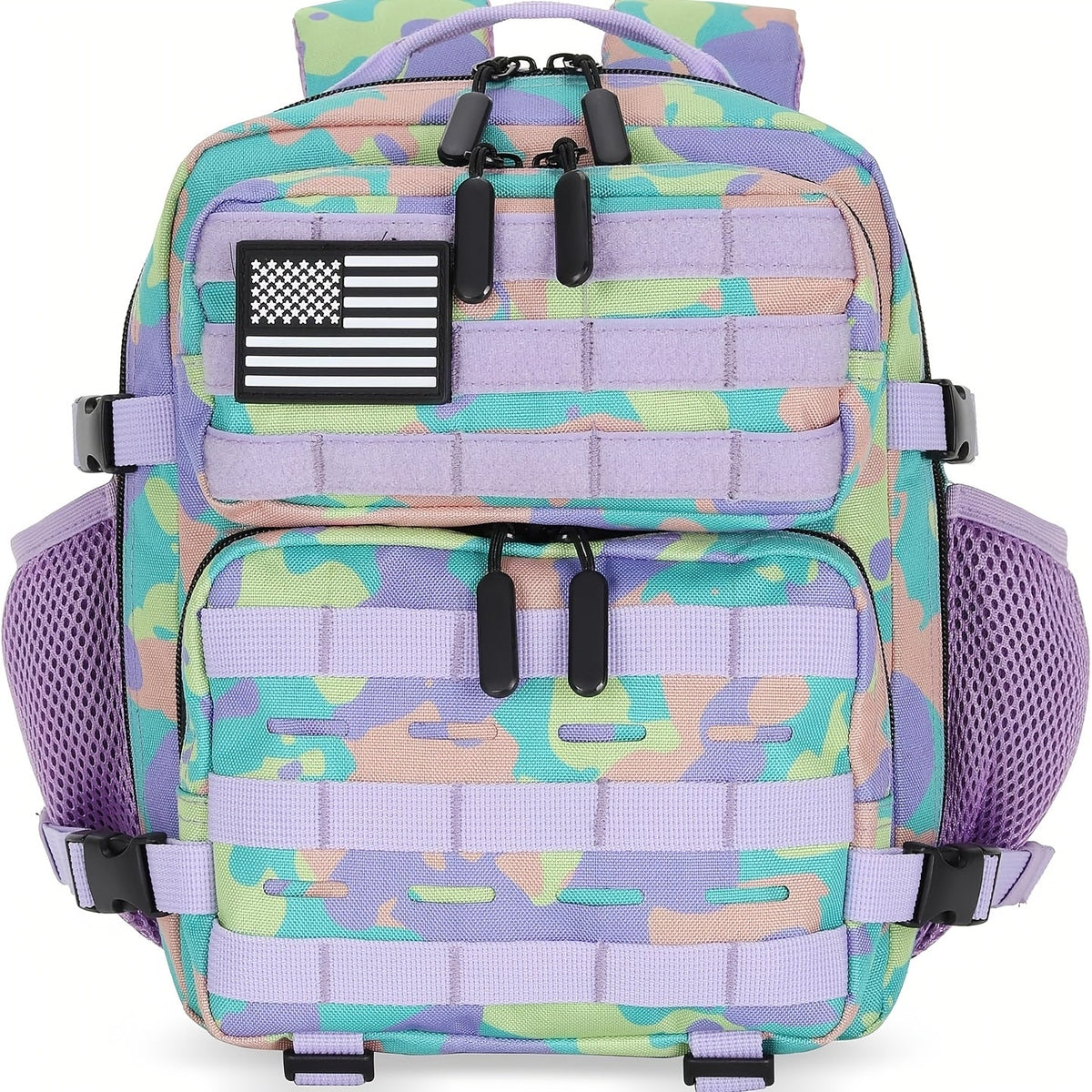 Mini Hiking Backpack 2.38 Gallon Daypack Zipper Closure Hip Strap for Daily Use Fitness Cycling Camping Travel School Strawberry Cat Paw Plaid Tie Dye Camo