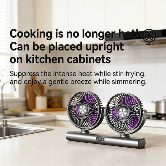 Dual-Head Air Circulation Fan with 3 Speeds, USB Charging & Night Light