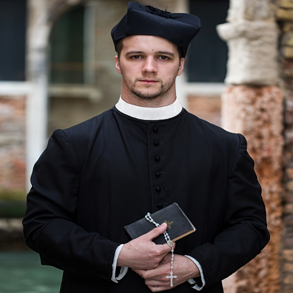 Unisex Priest Collar 3-Piece Set, Clergy Tab Collar, Black Dickey Neck Band for Halloween & Theater