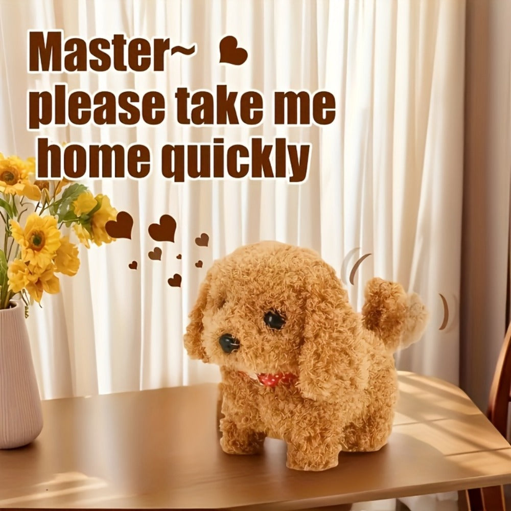 Realistic Plush Robot Puppy Dog Toy Brown — Walks Barks Wags Tail AI Interactive Electronic Pet No Batteries Needed, Lifelike Soft Dog Gift for Kids Boys Girls Birthday Christmas