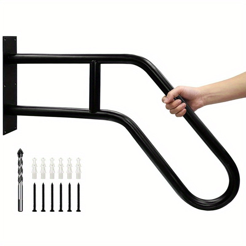 Stair Handrail Outdoor Anti-Slip Wall Mounted for 1-3 Steps – U-Shaped Carbon Steel Grab Bar, 600 lb Capacity, Rust-Resistant, for Porch, Garden, Bathroom – Safe for Elderly, Kids, Disabled & Pregnant