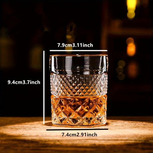 Embossed Whiskey Glass with Italian-Inspired Pattern and Weighted Base